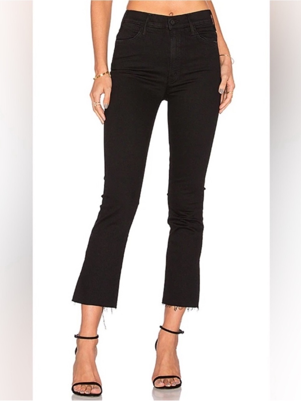 MOTHER The Hustler Ankle Fray Flare Jeans Not Guilty Black Denim Women’s Size 30